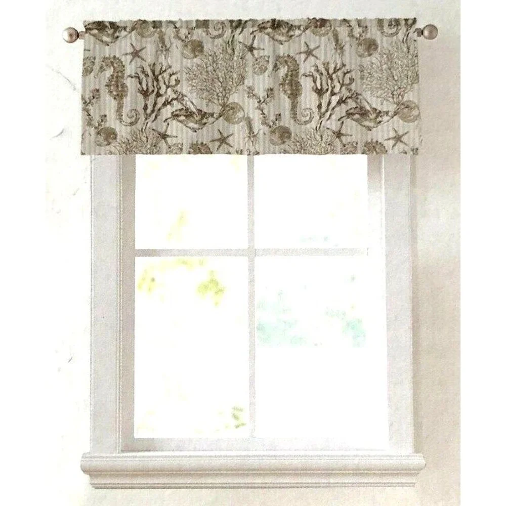 Seahorse Neposit Valance Set Of 2 Summer Beach House White Beige Shells 52x15